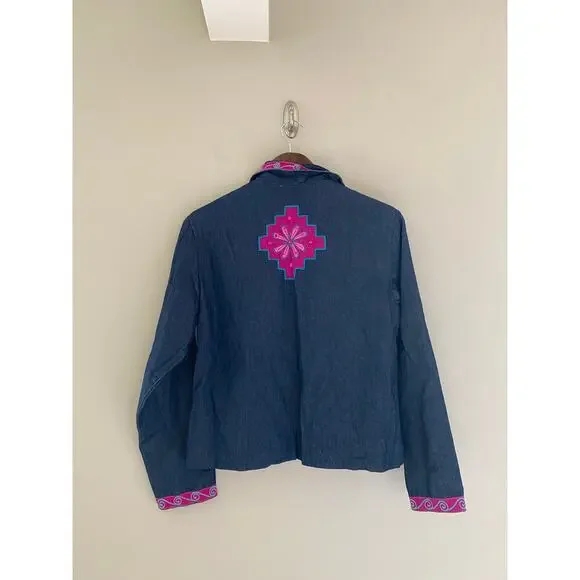VINTAGE MINNIE'S CLOSET Grandma Demin Jacket with Flower and Sequin Embroidery - Picture 4 of 6